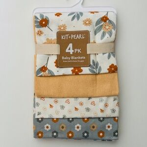 NEW 4 Kit + Pearl Baby Cotton Receiving Blankets Floral Prints Baby Girl Gift